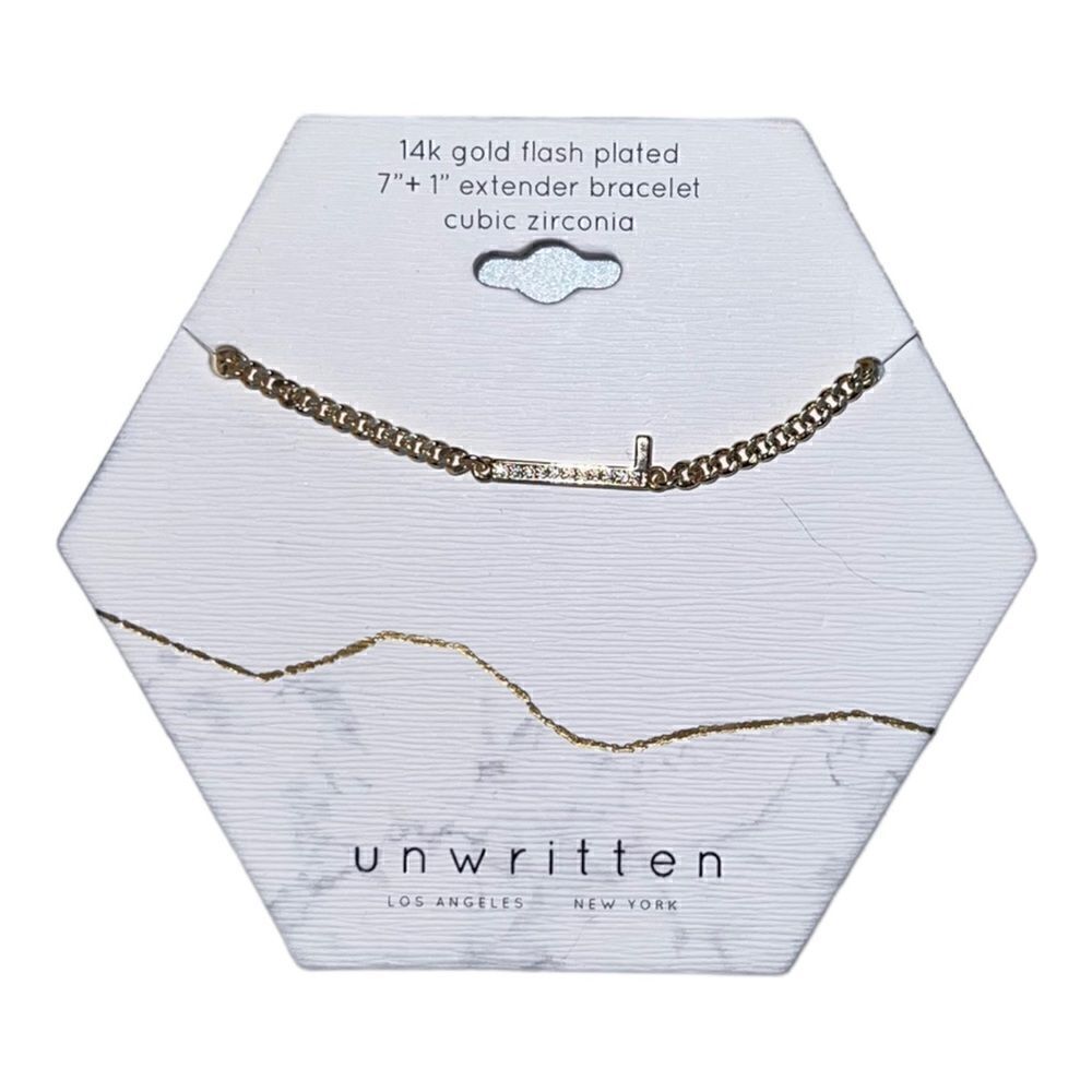 Unwritten Cubic Zirconia Initial Link Bracelet 14K Gold Plated "L" NWT